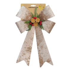 Crushed Velvet Christmas Bow Gold 36x54cm