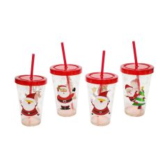 Christmas Glitter Tumbler with Straw 550ml - Assorted