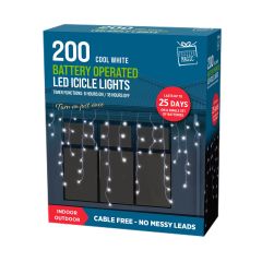 200 White LED Timer Icicle Lights