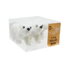 Flocked Polar Bear Ornament Set of 3 – Christmas Decoration - Online Offer Only