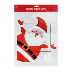 Flocked Window Clings Stickers – Santa with Snowflakes