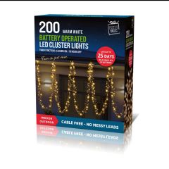 Warm White LED Cluster Lights with Timer 200