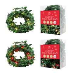 Light Up Holly Garland 3.9m