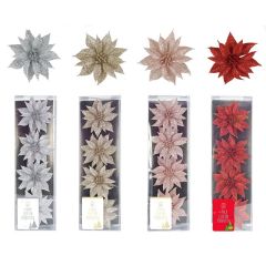 4 Pack Clip on Poinsettia Christmas Decoration at Guineys Ireland