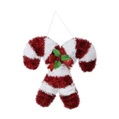 Tinsel Cross Candy Cane 47x45cm