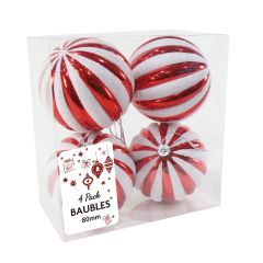 4 Pack Ribbed Baubles 80mm