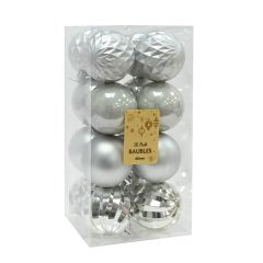 16 Pack 60mm Silver Baubles Christmas Decorations