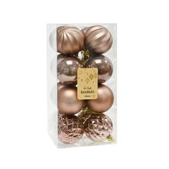 16 Pack 60mm Rose Gold Baubles Christmas Decorations