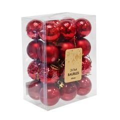 24 Pack 40mm Red Baubles Christmas Decorations