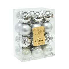 24 Pack 40mm Silver Baubles Christmas Decorations