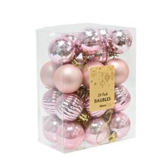 24 Pack 40mm Pink Baubles Christmas Decorations