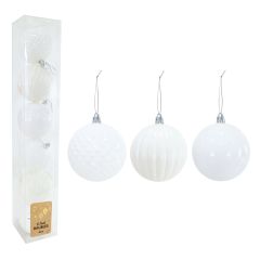 White Christmas Baubles 80mm - 6 Pack 