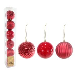 Red Christmas Baubles 80mm - 6 Pack