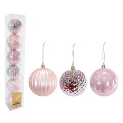 Light Pink Christmas Baubles 80mm - 6 Pack