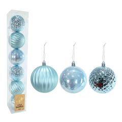 Light Blue Christmas Baubles 80mm - 6 Pack