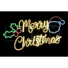 LED Neon Merry Christmas Sign with Santa and Holly