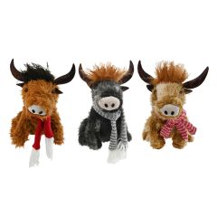 Christmas Highland Cow with Knitted Scarf 20cm - Assorted