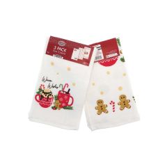 Warm Wishes Gingerbread Design 100% Cotton 3 Pack Velour Tea Towels