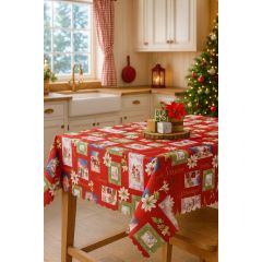 Christmas Medley PVC oil cloth with candles and lanterns festive design