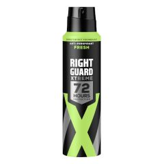 A black and green deodorant of Right Guard Xtreme fresh antiperspirant. It features sweat detection technology and offers 72 hours of protection.