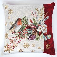 Tapestry Red Robin Christmas Cushion Cover 