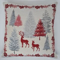 Tapestry Deer Trees Christmas Cushion Cover 