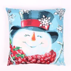  Printed Happy Snowman Christmas Cushion Cover 
