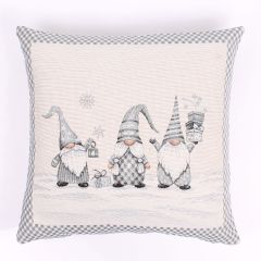 Gonk Family Grey Tapestry Christmas Cushion Cover 