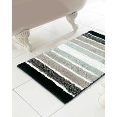 100% Cotton Tonal Stripe Bath Mat Black Grey