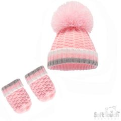 Baby Ribbed Hat & Mitten Set Pink
