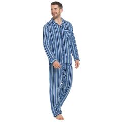 100% Cotton Flannelette Outsize Pyjamas Light Blue Stripe
