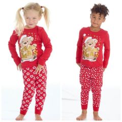 Kids 100% Cotton Christmas Teddy Pyjamas 2 - 6 Years