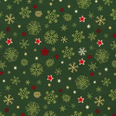Snowflake & Stars Green P371 100% Cotton Christmas Fabric