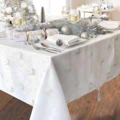 Reindeer Christmas Tablecloth White