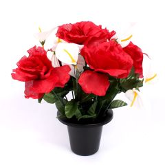 Artificial Red Rose & Call Lily Grave Pot