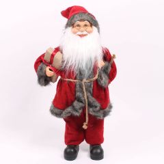 Standing Santa Claus with Beige & Grey Trim Christmas Decoration 45cm