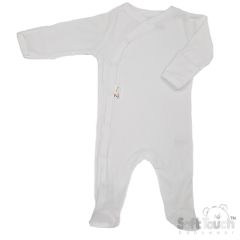 100% Cotton Ribbed Sleepsuit White 0-3 Months