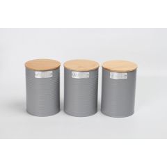 Metal Storage Canister Grey with Bamboo Lid