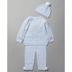 Baby Blue 3 Piece Knitted Set with Hat