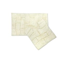Waves Pure Cotton Jacquard 2 Piece Bath Mat Set Cream