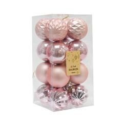 16 Pack 60mm Pink Baubles Christmas Decorations