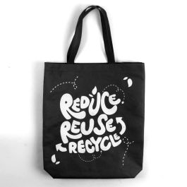 Woven Reusable Bag Black – Eco-Friendly with Reduce, Reuse, Recycle Motif