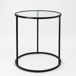 Metal Side Table Round Black with Tempered Glass Top – 45x45x50cm