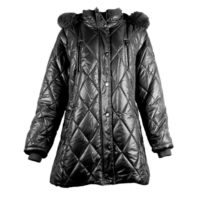Women's Quilted Puffer Jacket Black 100% Polyester Winter Coat