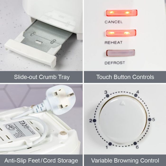 Efficient 4-Slice Cool Touch Toaster in White Versatile Features