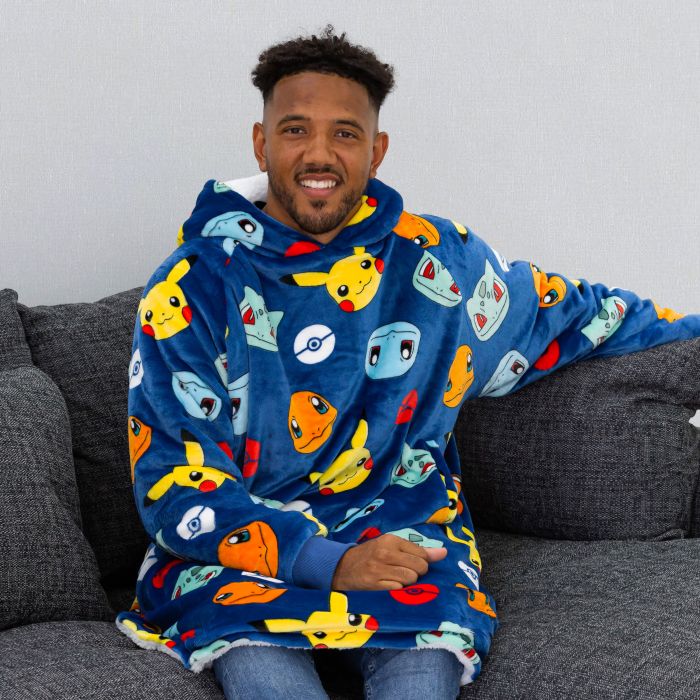 Pokemon Badges Oversized Hugzee Wearable Fleece Hoodie – Large