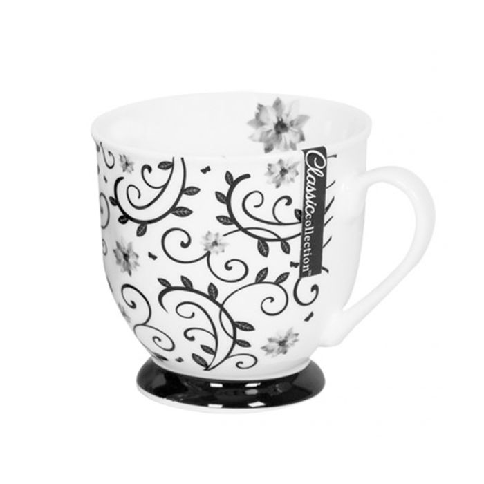 New Bone China Mug Swirl Black On White Kitchen Dining