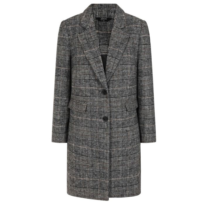 Women's Stone Check Revere Collar Coat Longline Winter Coat