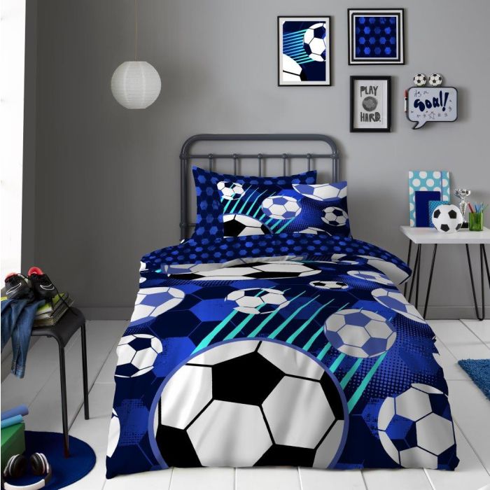 Football Fun Blue Duvet Cover Set Single Bed Polycotton