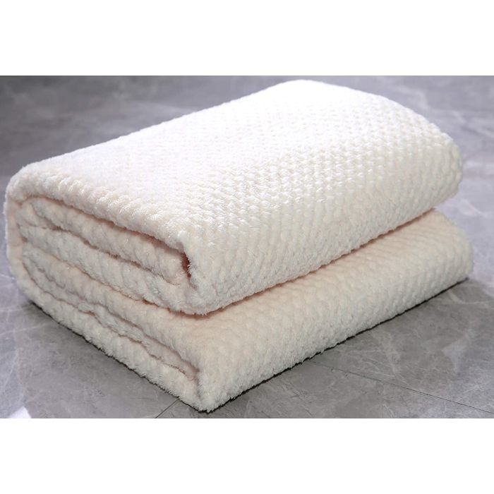 Fleece Honeycomb Waffle Popcorn Blanket Cream 100x150cm Blankets